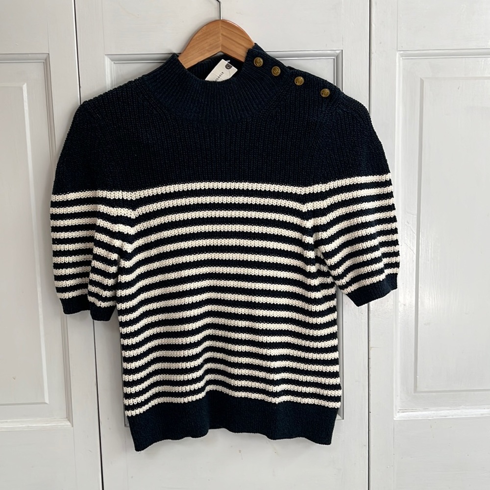 Maeve Puff-Sleeve Striped Sweater Tee